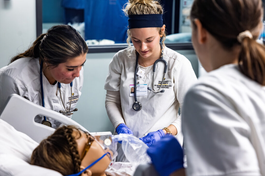 Nursing students in a lab